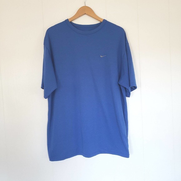 Nike Shirt Mens Large Short Sleeve Crew Neck Solid Blue Dri-Fit Casual Classic - Picture 1 of 6